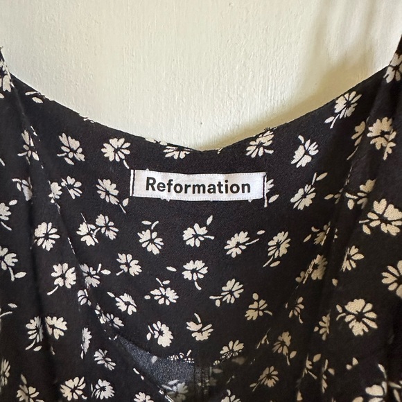 Reformation Black Print Midi Slip Dress - Size 6 - Picture 3 of 3